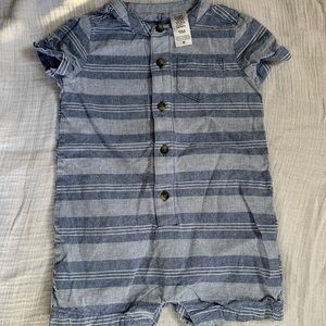 Striped Blue Button-Up Romper
